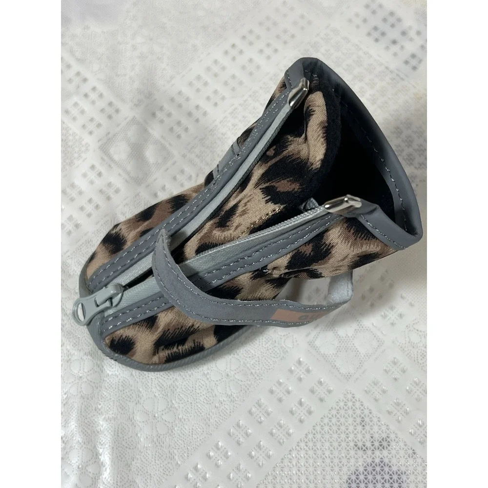 Dog Boots Shoes Size 5 Non-slip Rubber Brown Gray Leopard Print Set‎ of 4